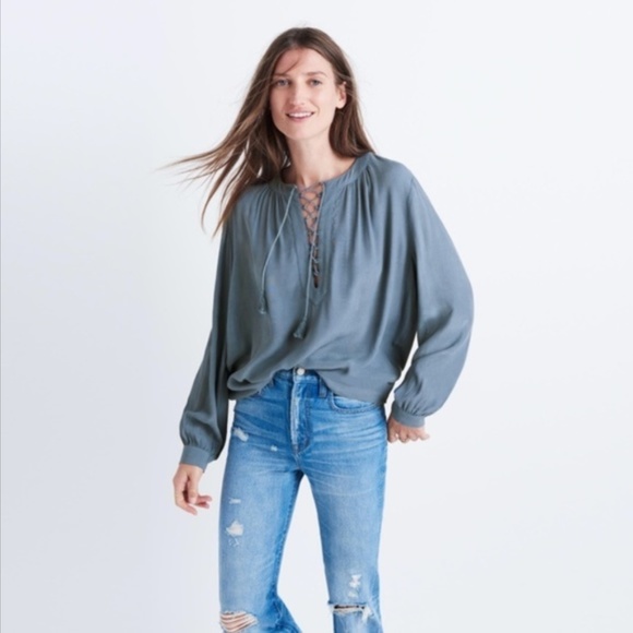 Madewell Tops - Madewell Lace-Up Peasant Top Blouse Rose Pink